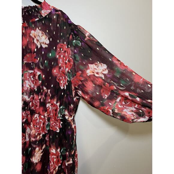 Torrid NWT $84 Burgundy Floral Chiffon Mock Neck midi Party Dress Size 3X - Picture 4 of 10